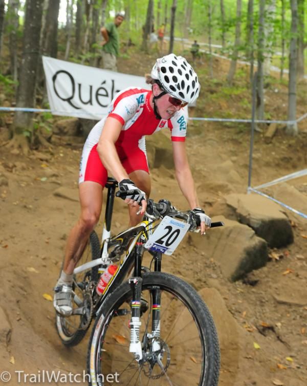 Katarzyna Solus-Miskowiez (Poland) riding some tight downhill corners.