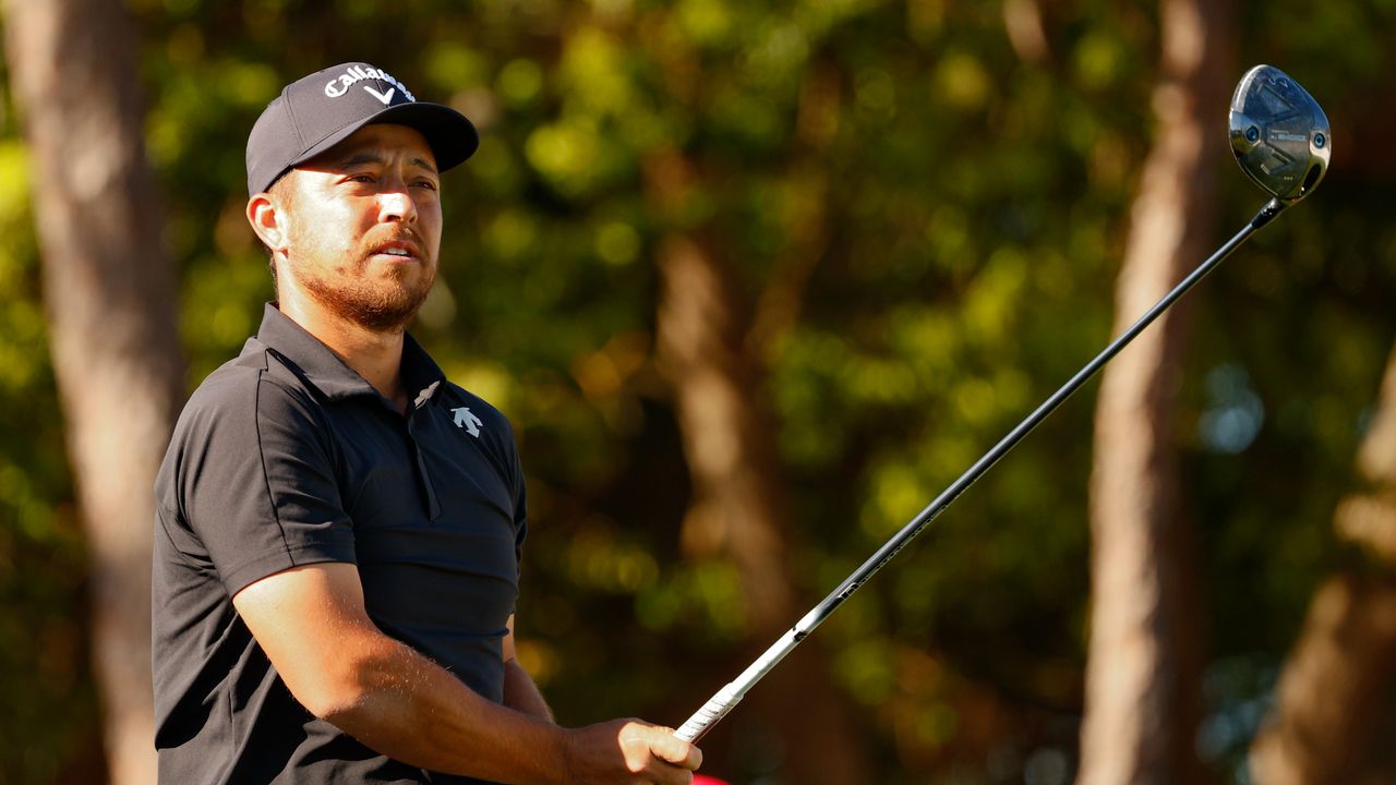 Xander Schauffele hits a shot during a practice round at the Valspar Championship