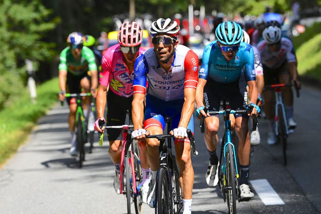 CH&Atilde;TEL - LES PORTES DU SOLEIL, FRANCE - JULY 10: Thibaut Pinot of France and Team Groupama - FDJ competes in the breakaway during the 109th Tour de France 2022, Stage 9 a 192,9km stage from Aigle to Ch&Atilde;&cent;tel les portes du Soleil 1299m / #TDF2022 / #WorldTour / on July 10, 2022 in Ch&Atilde;&cent;tel les portes du Soleil, France. (Photo by Tim de Waele/Getty Images)
