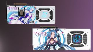 Maxsun iCraft OC 12G Aiga GPUs side by side on a gradient background