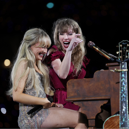 Taylor Swift performs with Sabrina Carpenter at Accor Stadium on February 23, 2024 in Sydney, Australia.