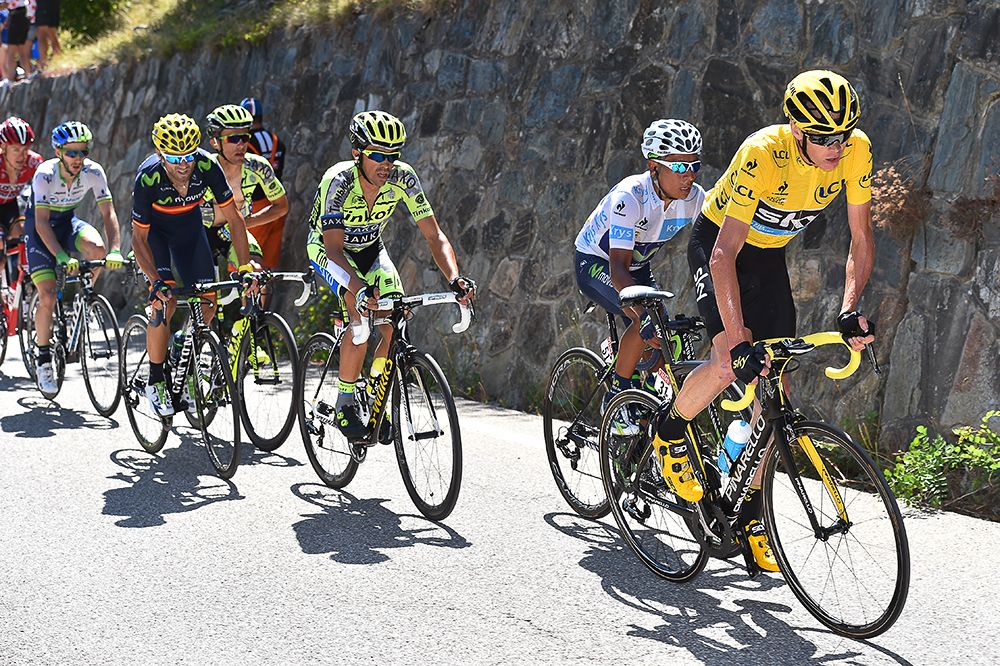 Chris Froome leads the GC group during stage 20