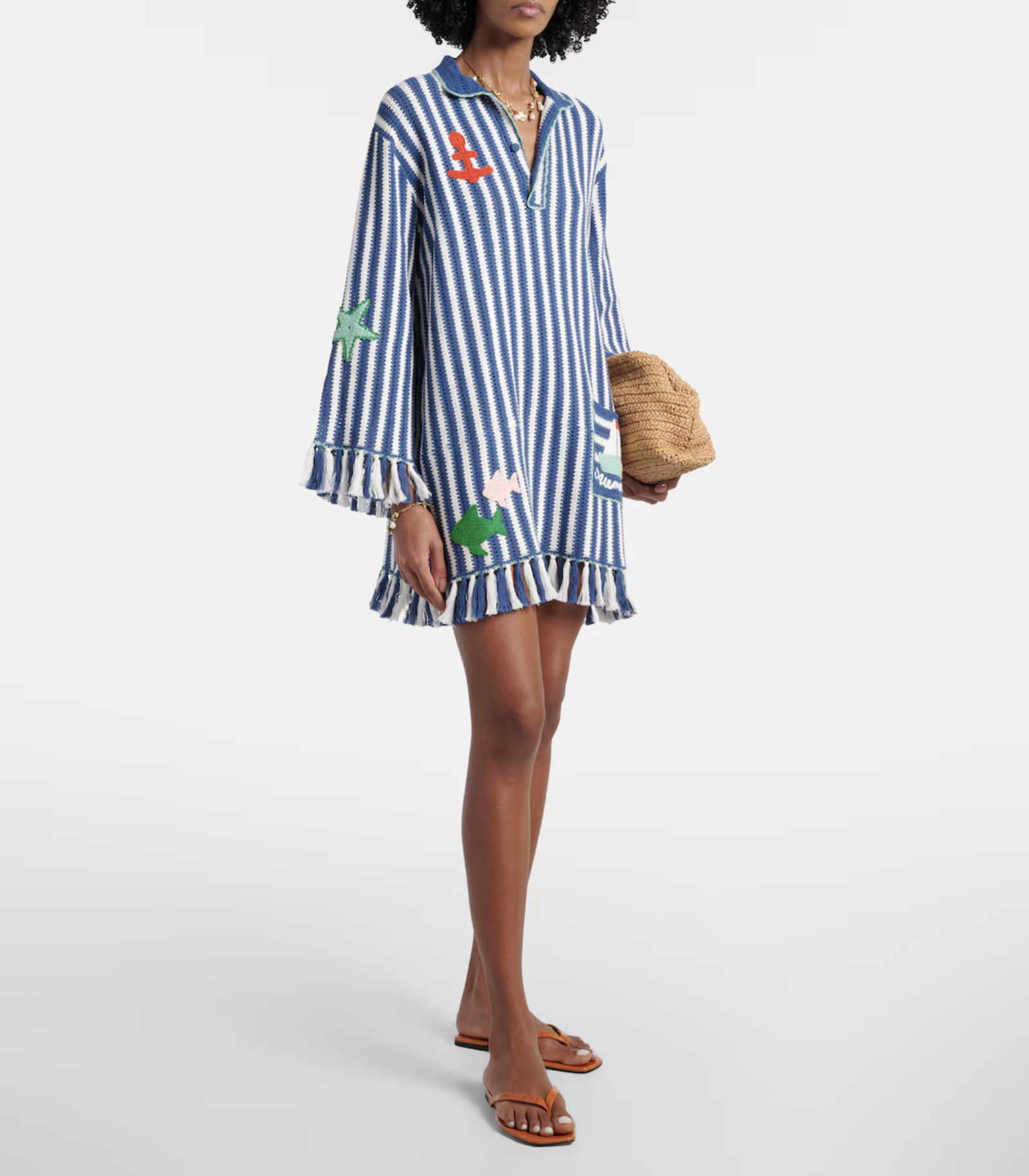 AL&amp;Eacute;MAIS, Crochet striped cotton minidress