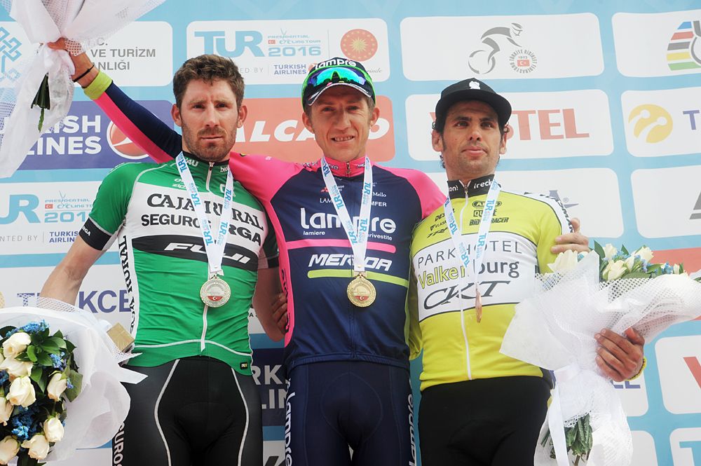 Tour of Turkey stage 1 podium: Przemyslaw Niemiec (Lampre-Merida) takes the win