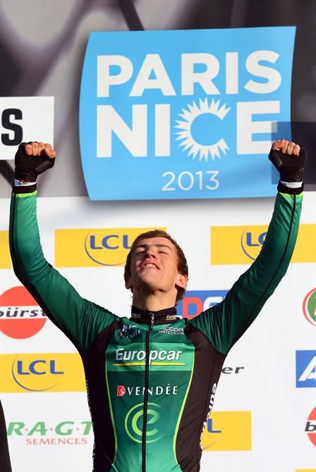 Damien Gaudin (Europcar) celebrates his prologue win in Paris-Nice 2013