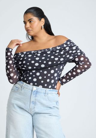 Off the Shoulder Polka Dot Top