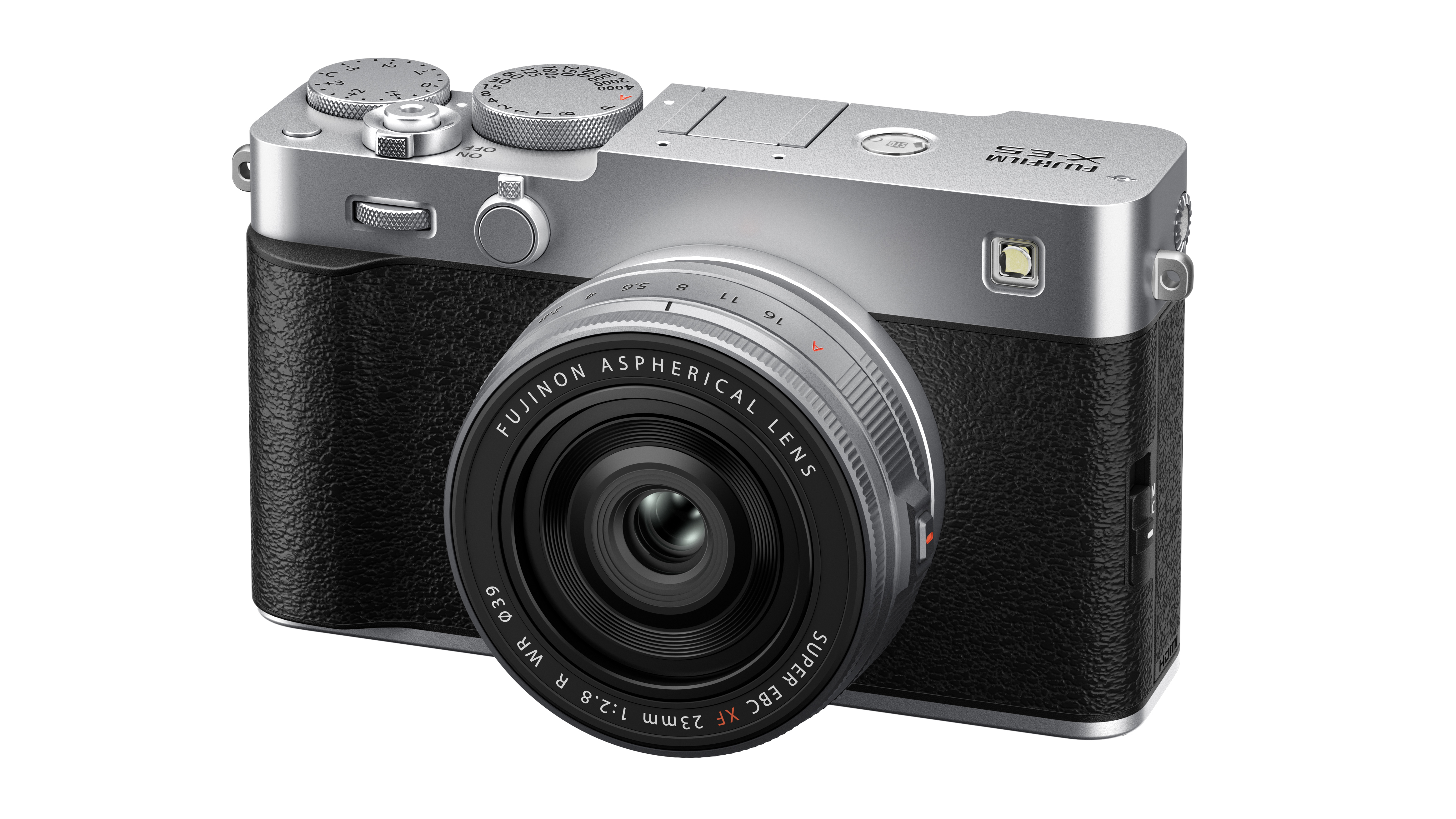 Fujifilm X-E5 camera on a white background