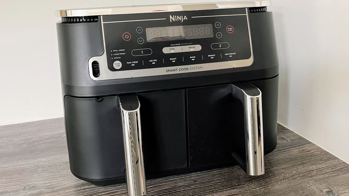 Ninja DZ550 Foodi 6-in-1 10-qt. XL 2-Basket Air Fryer being tested in writer&#039;s kitchen