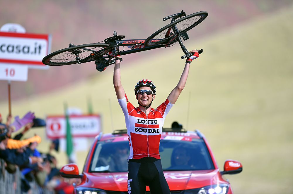Tim Wellens (Lotto Soudal) celebrates his Giro d'Italia stage win