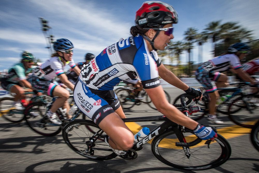 Jess Cerra (Twenty 16) hits the turn at the top of the climb