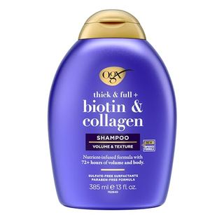 Ogx Thick & Full + Biotin & Collagen Volumizing Shampoo, Nutrient-Infused Hair Shampoo With Vitamin B7 Biotin Gives Hair Volume & Body for 72+ Hours, Sulfate-Free Surfactants, 13 Fl. Oz