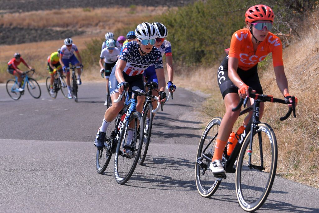 MOTTAMONTECORVINO ITALY SEPTEMBER 19 Pauliena Rooijakkers of The Netherlands and Team CCC Liv Ruth Winder of The United States and Team Trek Segafredo during the 31st Giro dItalia Internazionale Femminile 2020 Stage 9 a 1099km stage from Motta Montecorvino to Motta Montecorvino 645m GiroRosaIccrea GiroRosa on September 19 2020 in Motta Montecorvino Italy Photo by Luc ClaessenGetty Images