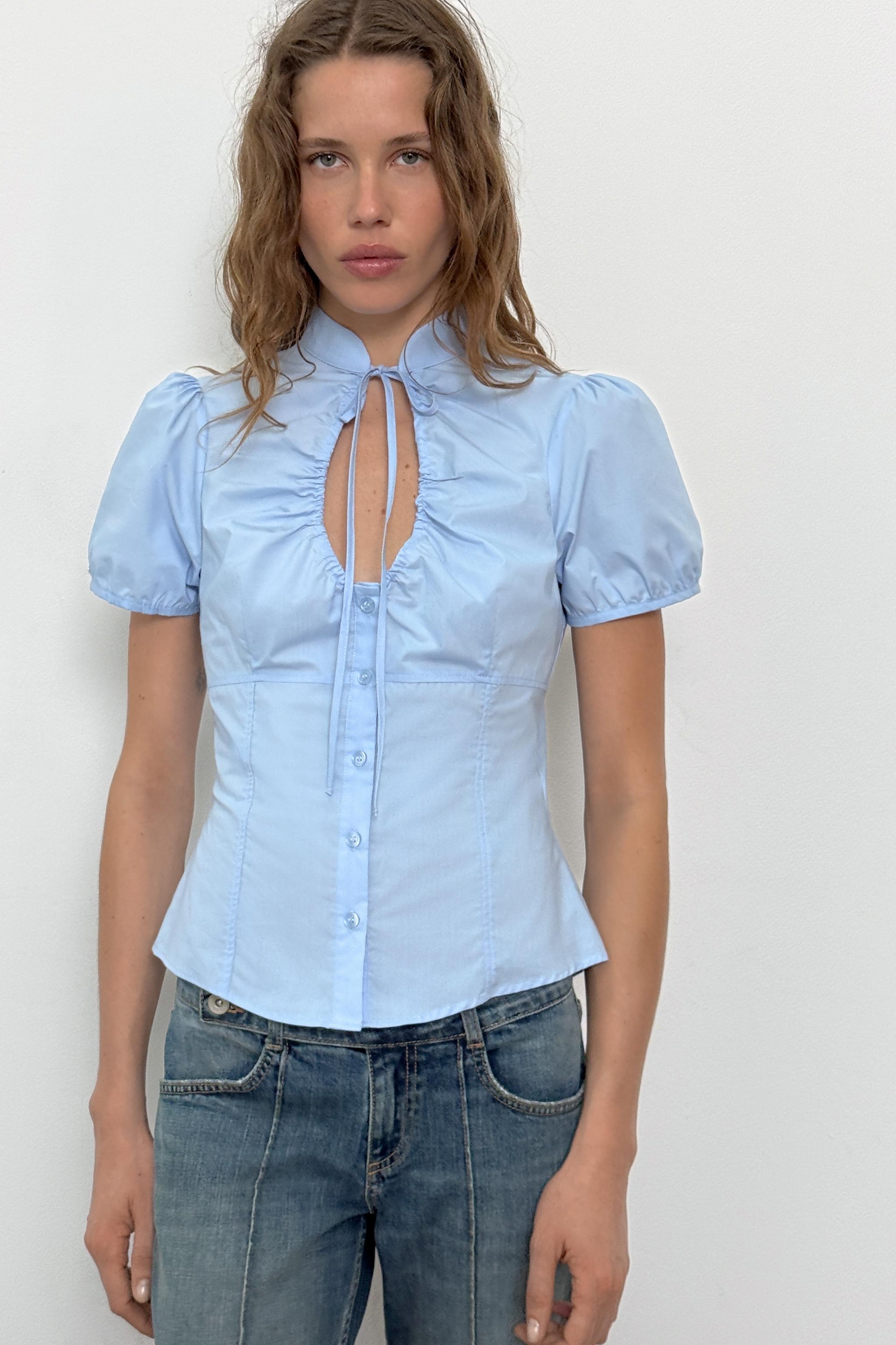 Poplin Top With Tie Detail