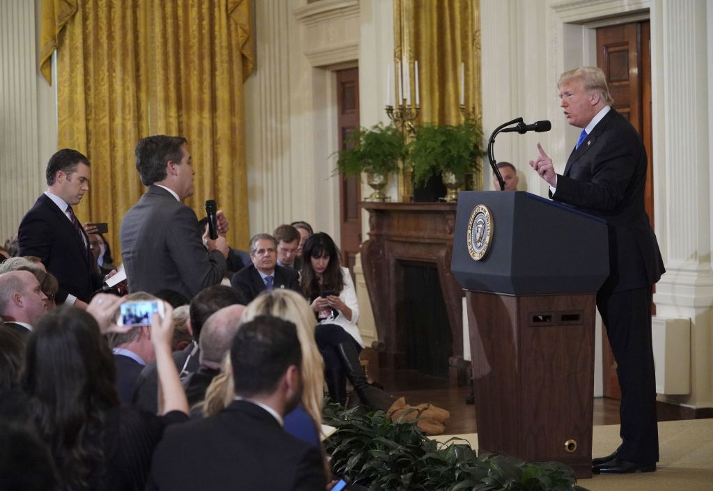 Donald Trump getting angry at CNN&amp;#039;s Jim Acosta.