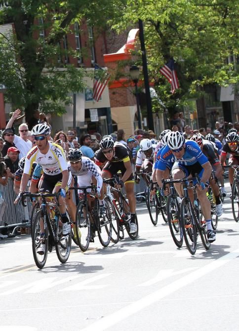 Hilton Clarke (United Healthcare) sits up as he focuses on the finish line with teammate Karl Menzies right by his side