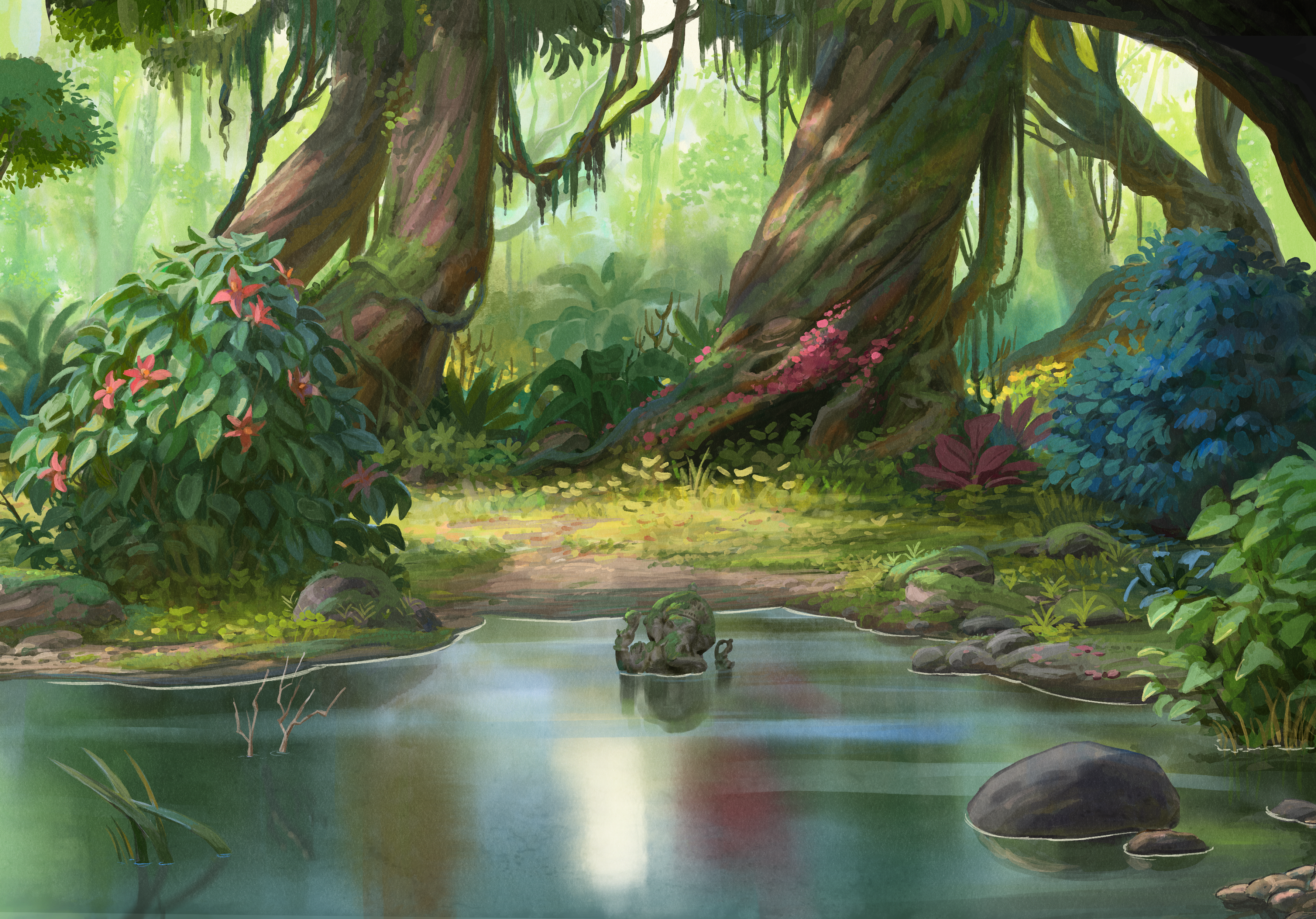 Painted backgrounds for an animated film