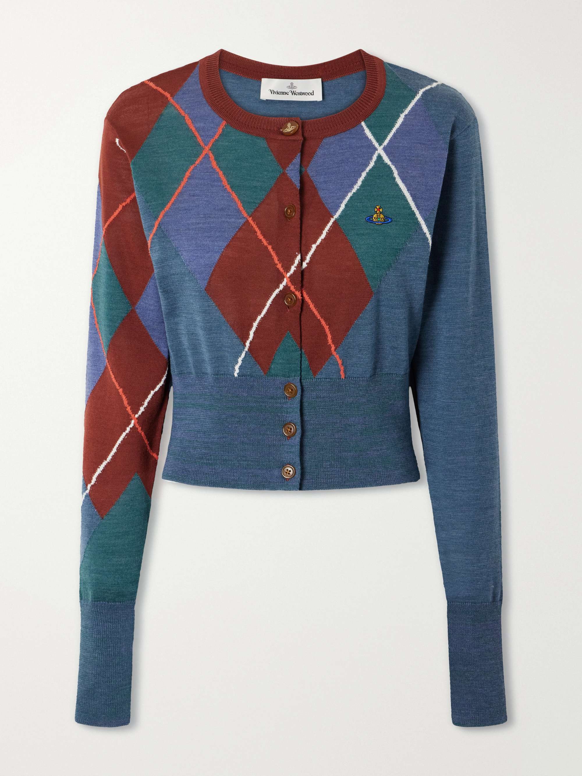 Logo-Embroidered Checked Wool and Cotton-Blend Cardigan