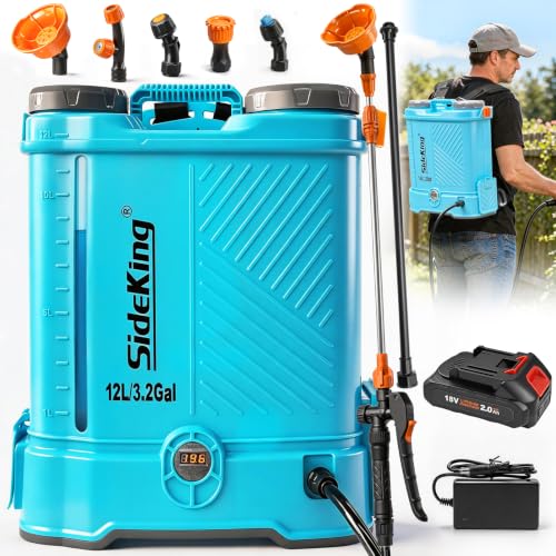 Sideking Knapsack Sprayer 12l, Electric Garden Sprayer Compatible With Makita 18v, Telescopic Wand, 5 Nozzles, 80 Psi Powerful Pressure Sprayer for Gardens, Lawns, Patios, Driveways(battery Inc)