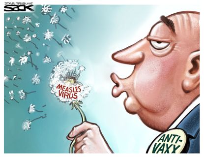 Political Cartoon U.S. Measles anti-vaxxer spread disease GOP