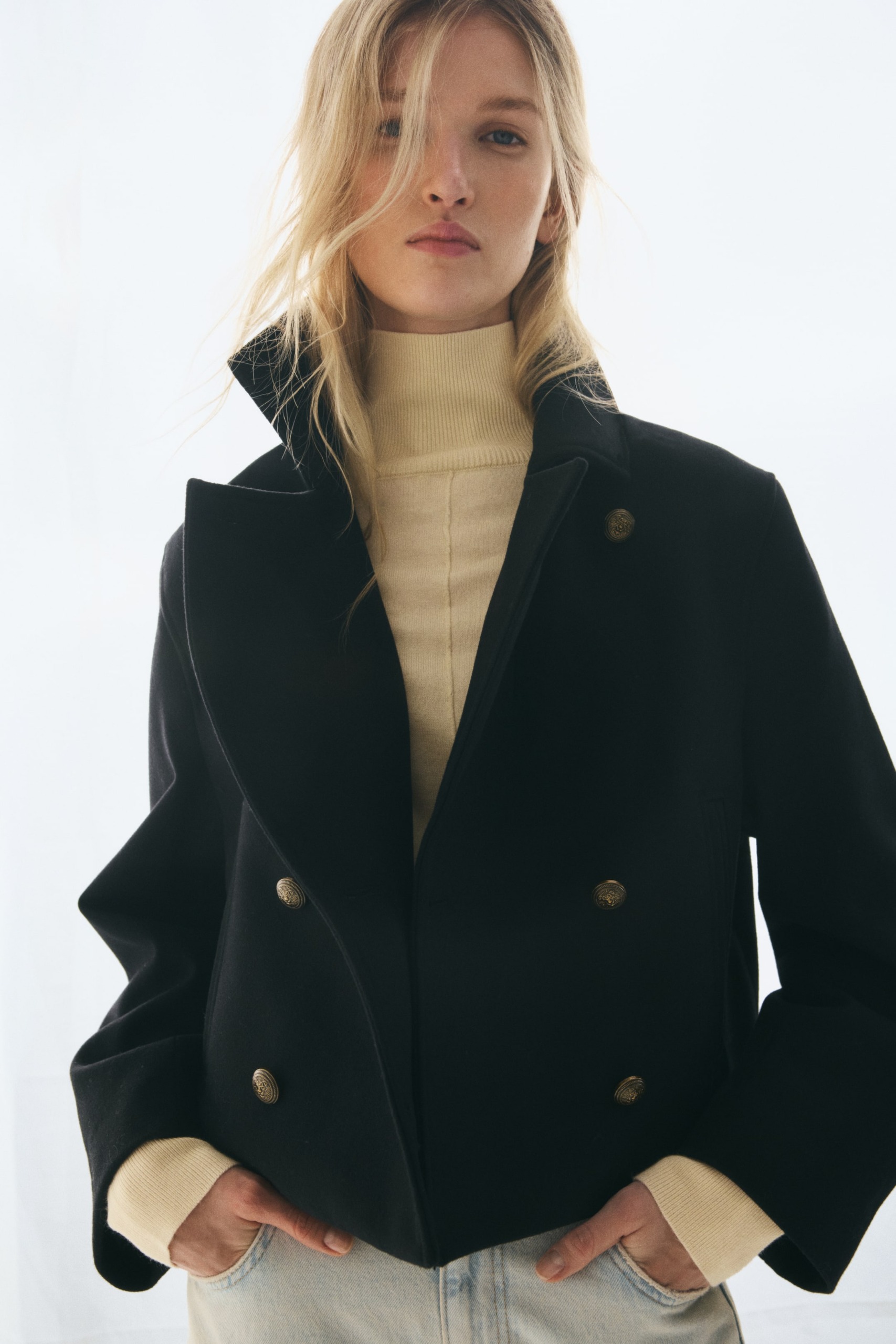 Wool-Blend Funnel-Collar Jacket