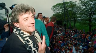 Newcastle United celebrations as they win the League Division 1. Manager Kevin Keegan and players on the open top bus with the trophy, fans lined along the route. May 1993. (Photo by Ian Winter/Mirrorpix/Getty Images)
