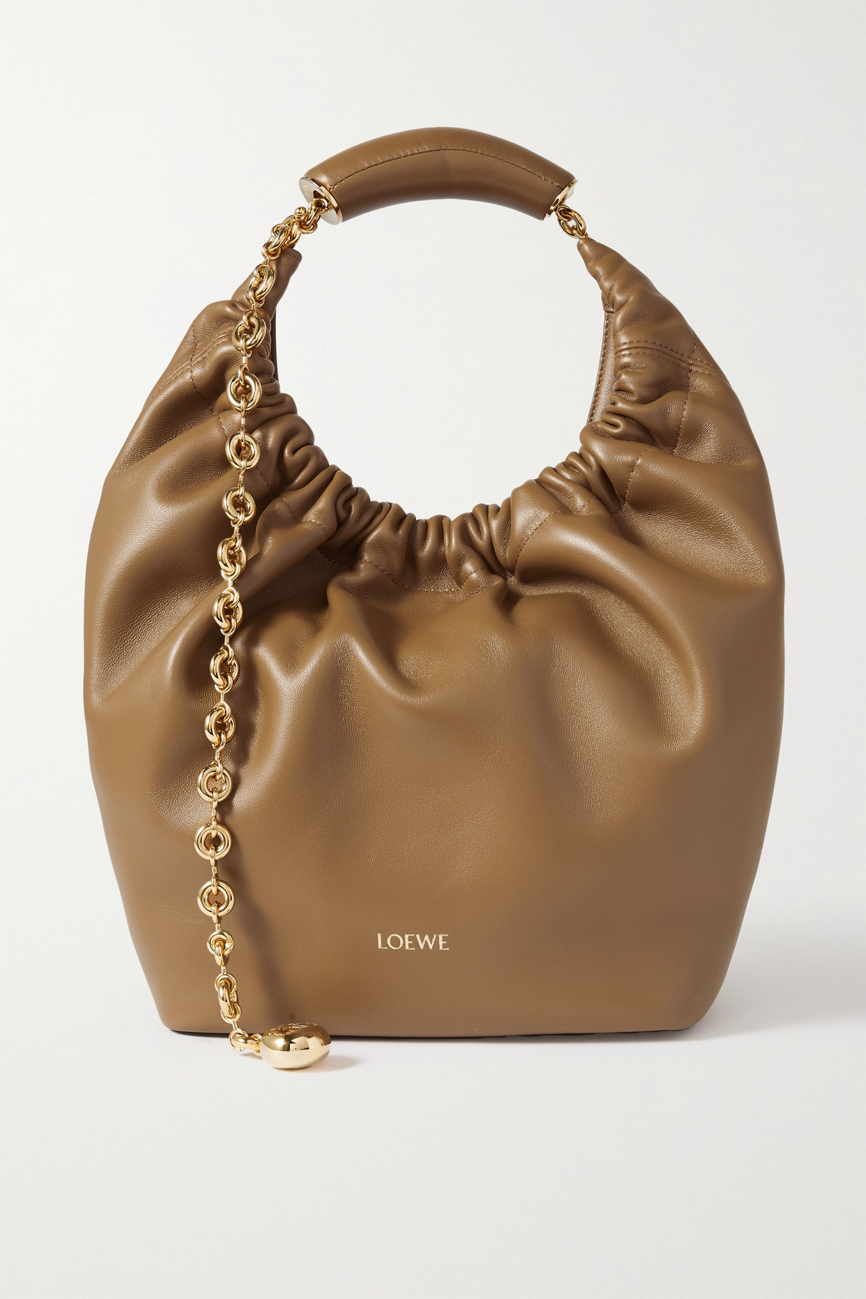 Squeeze Small Chain-Embellished Gathered Leather Tote