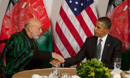 Afghan President Hamid Karzai meets with Obama at the U.N. in September 2011. 