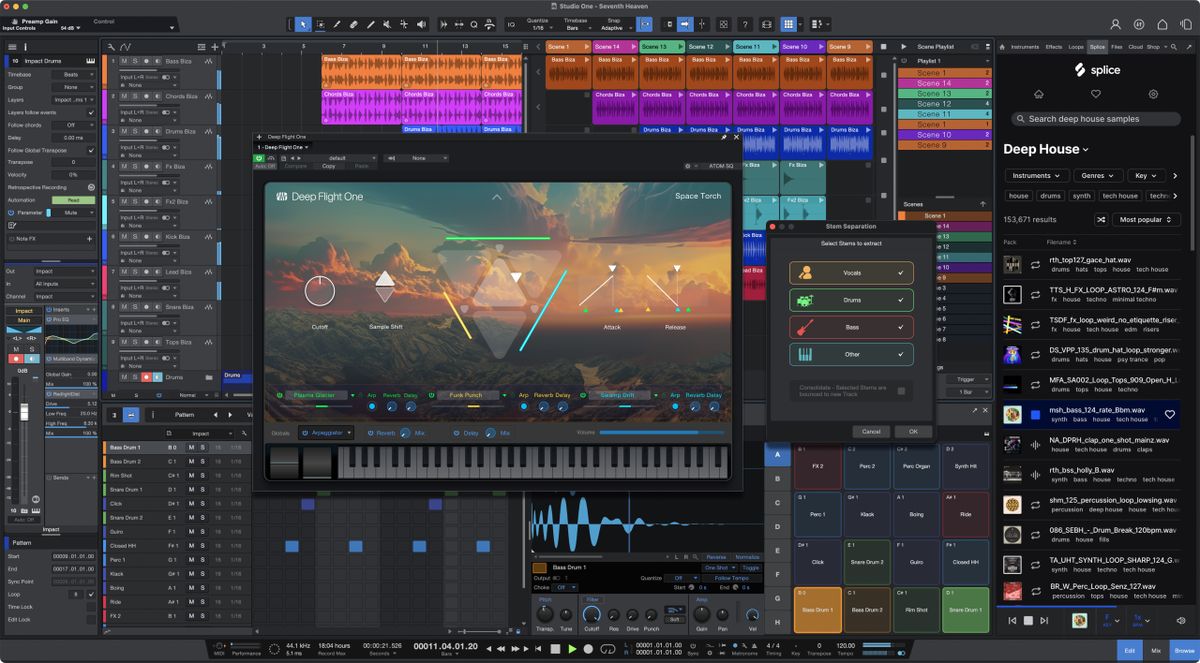 Screen shots of PreSonus Studio One Pro 7 recording software