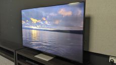 LG QNED91T with sunset on screen 