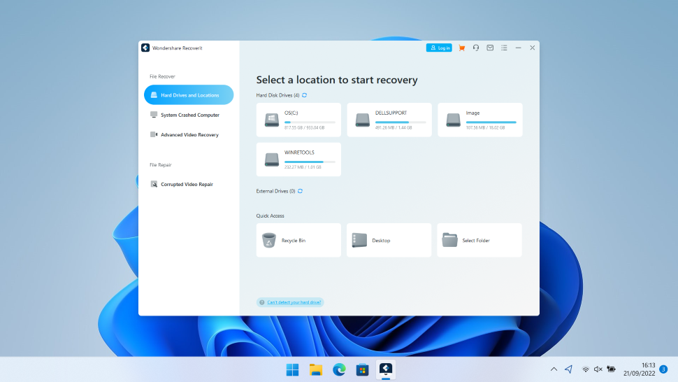 Screenshot of photo recovery software Wondershare Recoverit