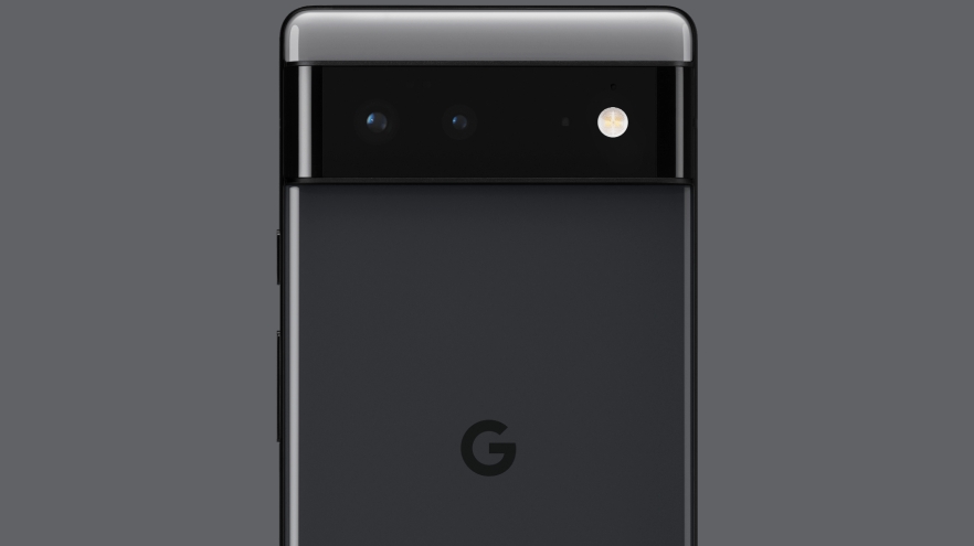 The back of a Google Pixel 6 in Stormy Black