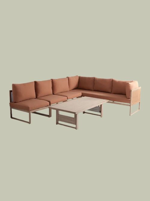 Rust Brown Abel Rattan Garden Modular Sofa and Table Lounge Set