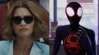 Zendaya in Challengers/Spiderman in Spider-Man: Across the Spider-Verse (side by side)