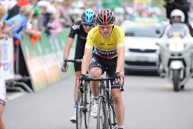 Race leader Mathias Frank (BMC) finishes