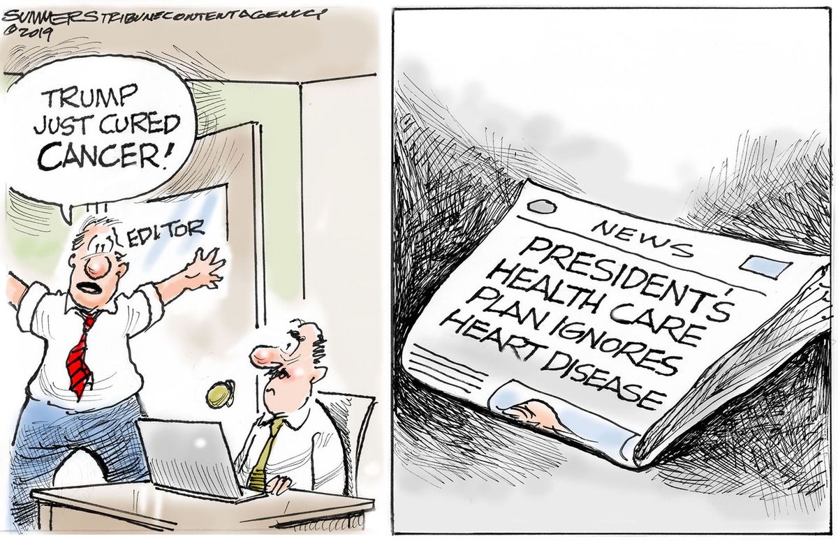 Political Cartoon U.S. Trump Cures Cancer Fake News Media Bias | The Week