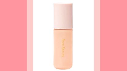 The Rare Beauty Tinted Moisturizer in a pink and peach rectangle template