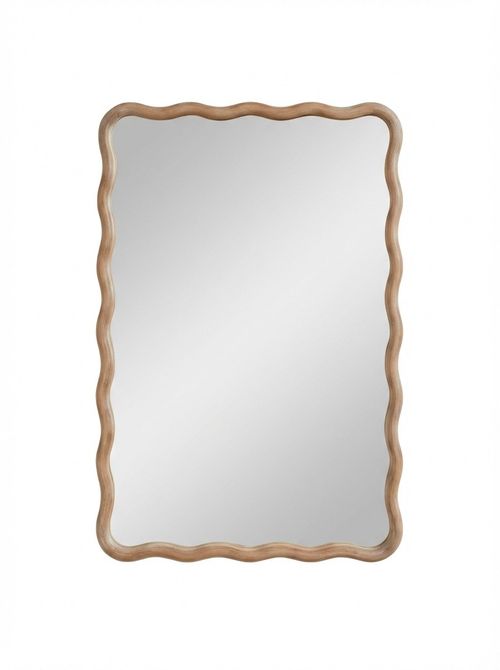 Natural Wooden Wavy Pine Rectangular Wall Mirrror