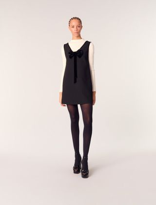 Pinafore Dress With Velvet Collar