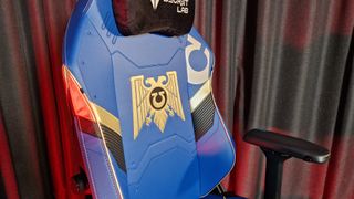 The front of the Secretlab Titan Evo Warhammer 40,000 Ultramarine edition gaming chair