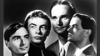 Kraftwerk, circa 1975. Florian Schneider is 3rd left (L-R Wolfgang Flur, Karl Bartos, Florian Schneider and Ralph Hutter)