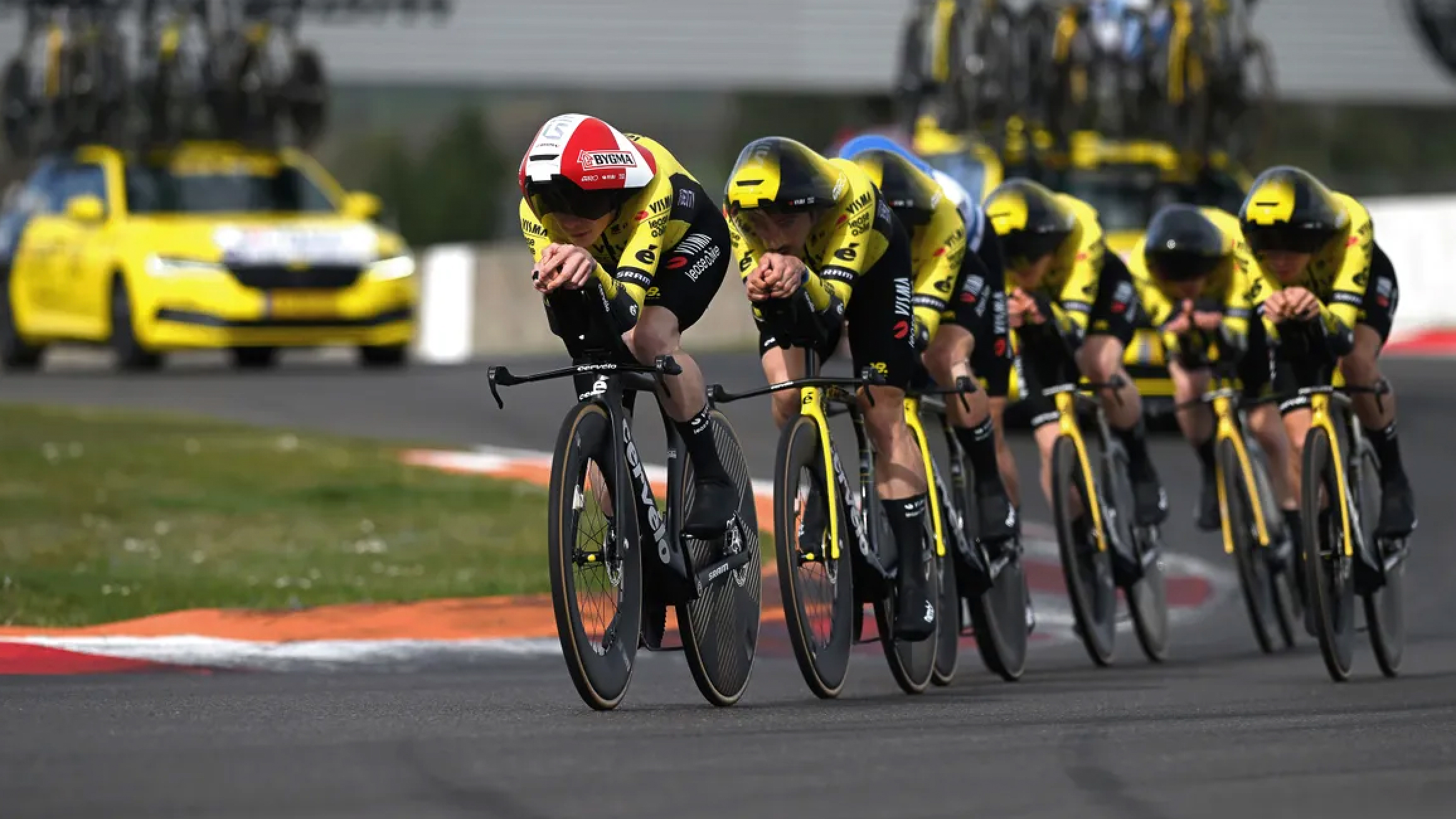 Visma-Lease a Bike during the team time trial at Paris-Nice 2025.