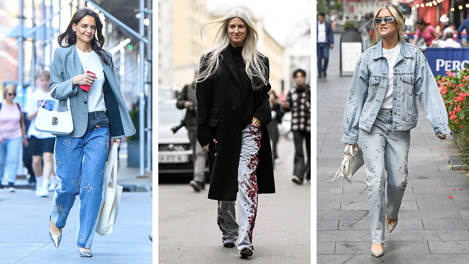 Katie Holmes, Sarah Harris, Ashley Roberts wearing denim trends 2026