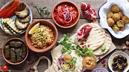 Mediterranean diet foods on a table