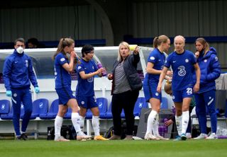 Chelsea manager Emma Hayes directs her players