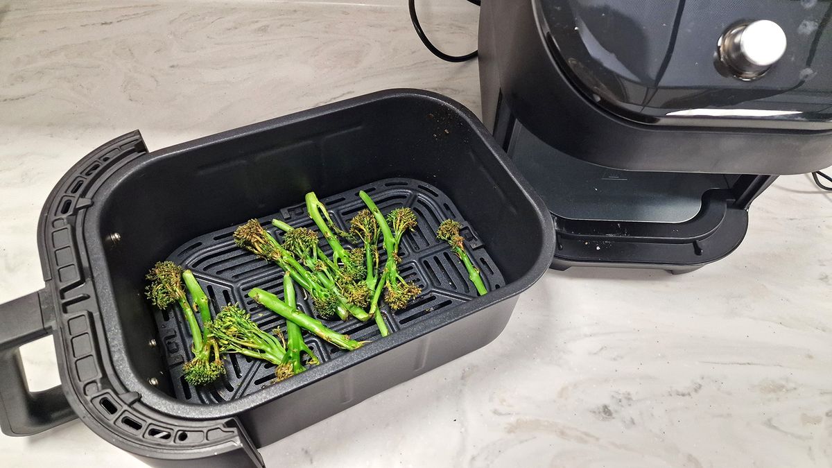 Instant Vortex Slim XL Air Fryer with roasted broccolini