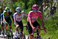 Tadej Pogačar (UAE Team Emirates) in the race leader's pink jersey during stage 10
