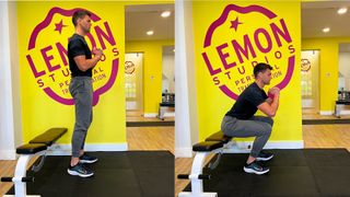 PT Sam Shaw demonstrating two positions of the unweighted squat