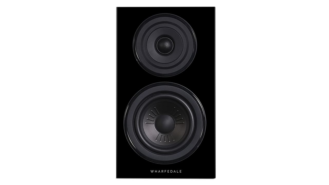 A front-on view of a Wharfedale Diamond 12.1 speaker in black. The background is white.