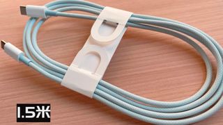 Claimed iPhone 15 USB-C cable in silvery blue