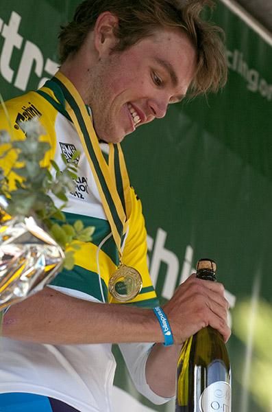 Race winner Scott Law from New South Wales prepares to crack the champers.